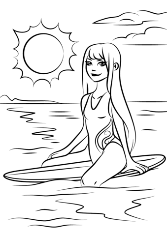 Surfer Girl Coloring Page